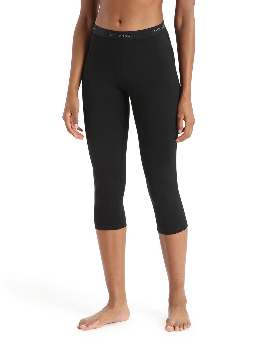 Black Icebreaker Merino 200 Oasis 3/4 Thermal Leggings Women\'s Base Layers | AU 1872VRWD